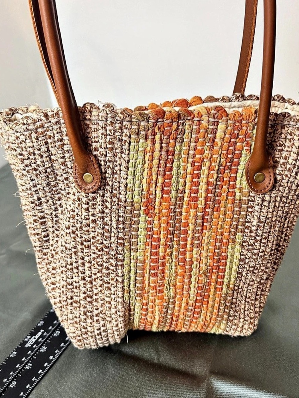 Woven Striped Tote in Brown & Orange